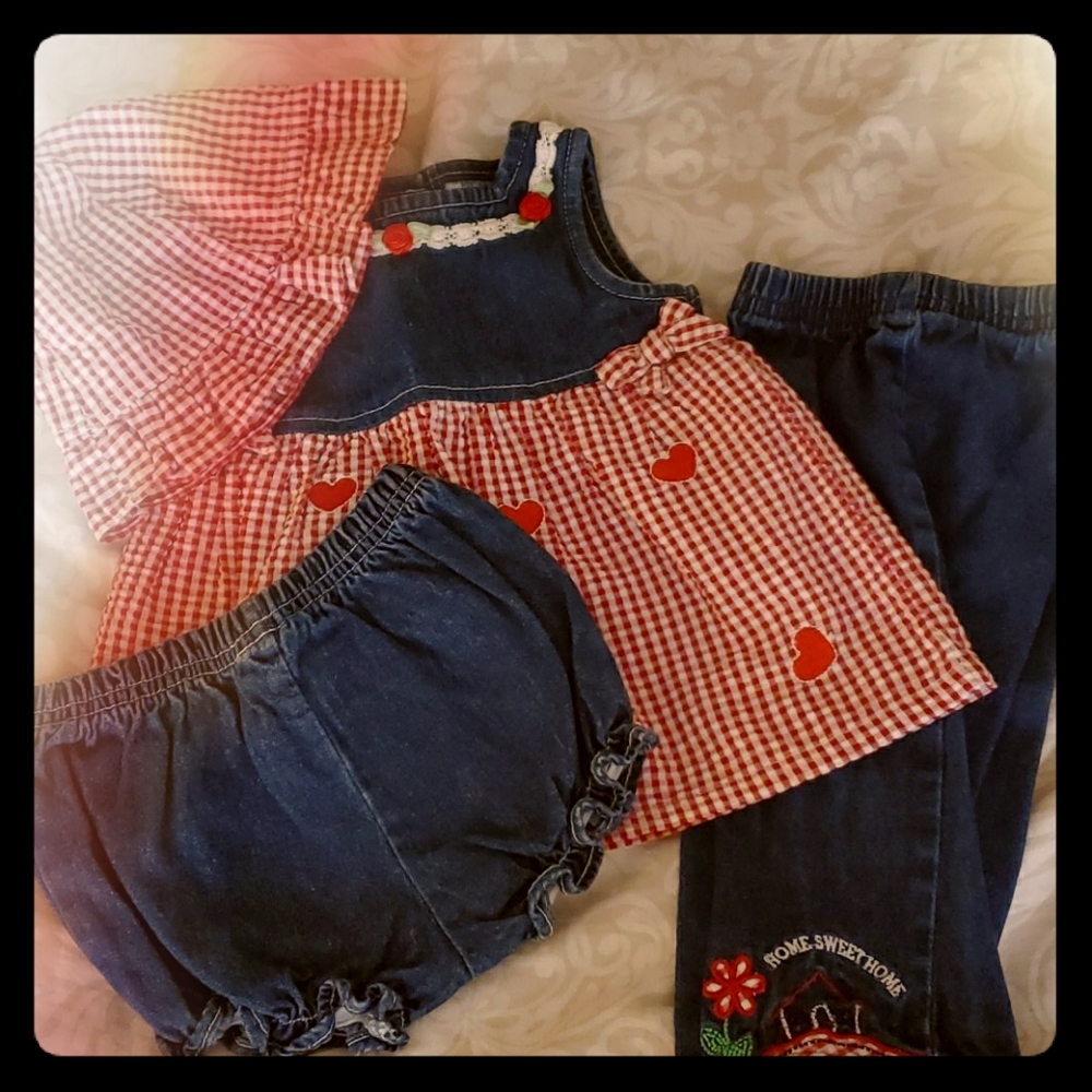 🎀Nana's Pet Jean/gingham set